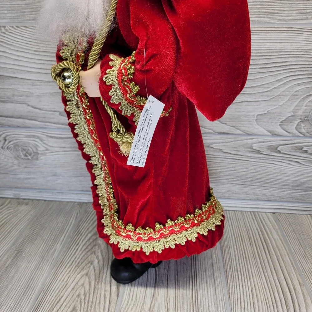 Santa Claus Figurine Red Velvet Gold Trim Traditional Holiday St Nick Sack Gifts